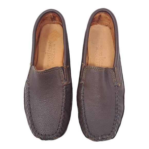 Minnetonka Moosehide Leather Moccasin Classic Twin Gore Loafers 932 Brown Mens 8 - Picture 2 of 9